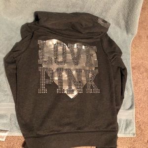 PINK ZIP UP HOODIE with Rhinestones